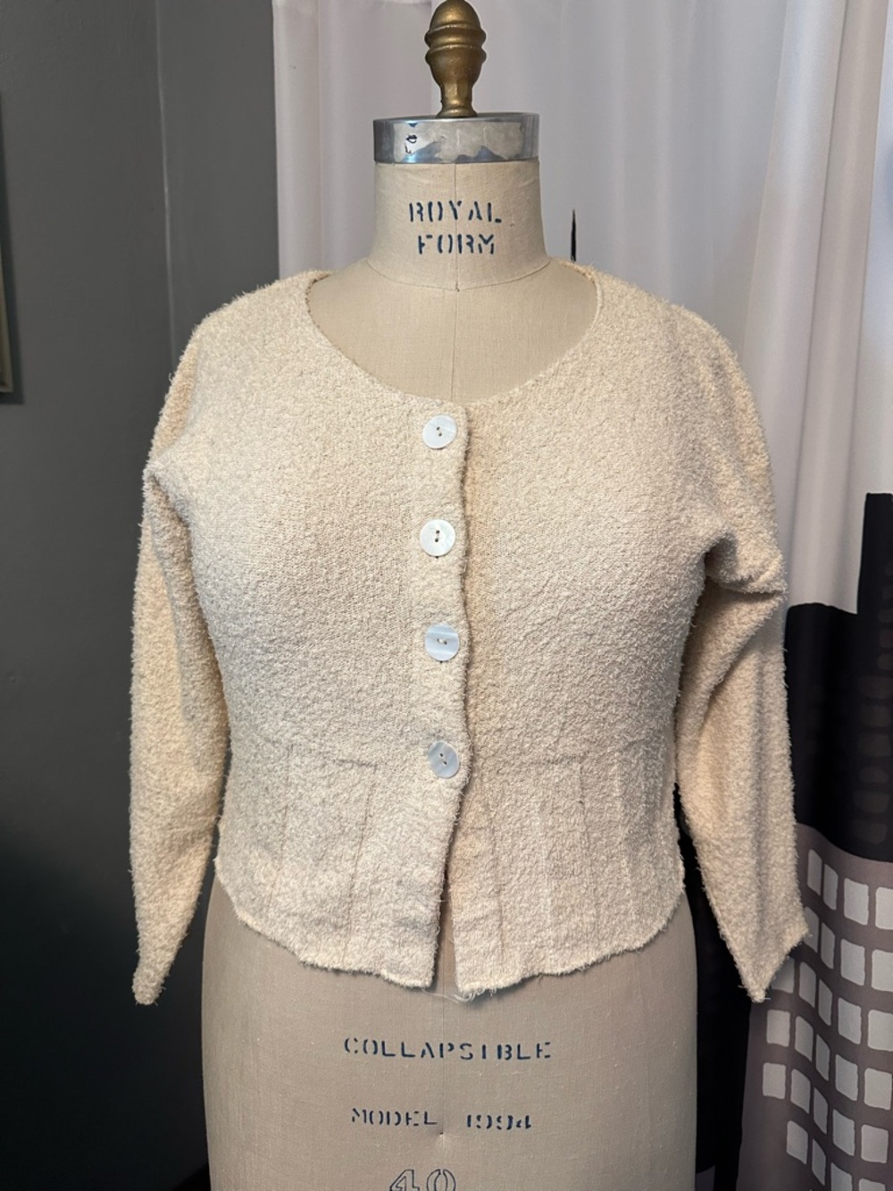 Flax By Angelheart Cream Bouclé Button-Front Cardigan